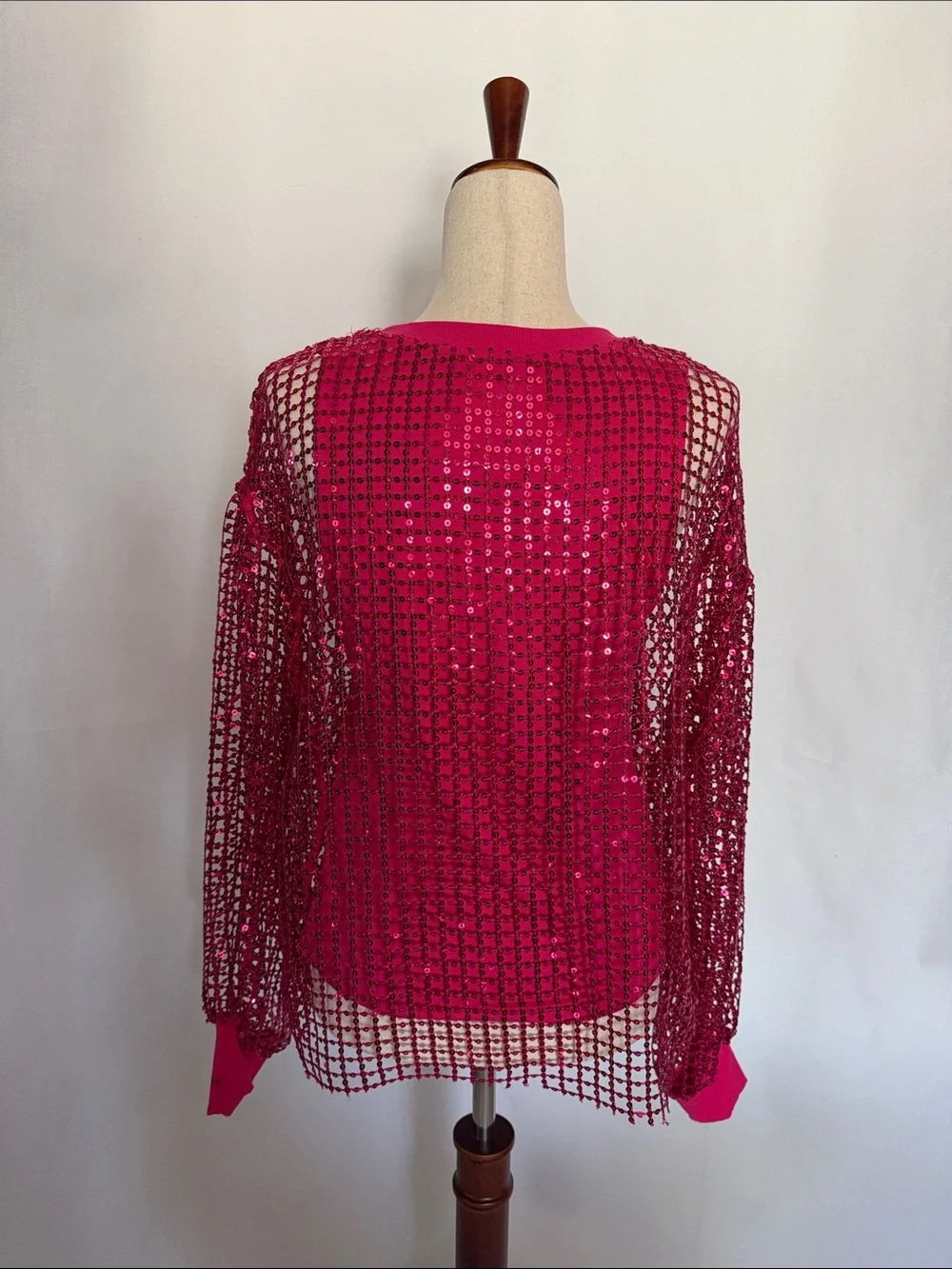 NWT Anthropologie Pilcro Long-Sleeve Sequin Shine Top - Magenta Pink